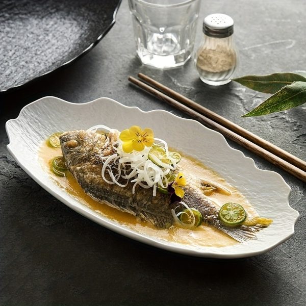 Rock-Shaped Fish Plate - Creative Irregular Edges, Frosted Finish, Elegant Serving Dish for High-End Restaurants & Family Dinners, Durable Plate for Sushi, Seafood & Gourmet Presentation, Sushi Servingware, Natureinspired Design, Quality Tableware, Premium Craftsmanship, Home Chefs