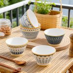 5 Inch Ceramic Bowls Set Of 6, Mixed Pattern Dessert Ice Cream Soup Cereal Snack Rice Chili Salsa Bowls, Microwave & Dishwasher Safe, Lead-Free Tableware