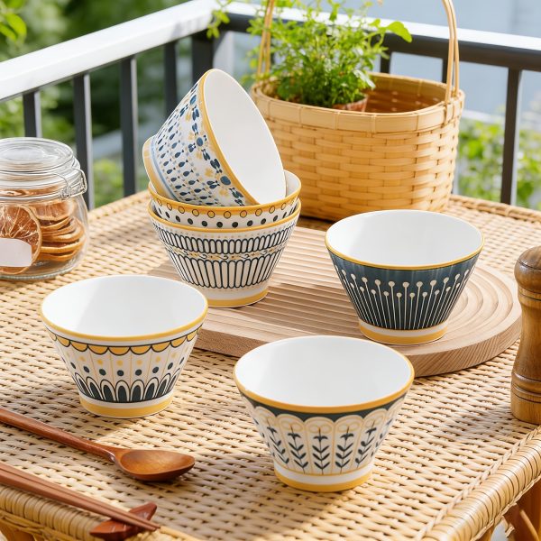 5 Inch Ceramic Bowls Set Of 6, Mixed Pattern Dessert Ice Cream Soup Cereal Snack Rice Chili Salsa Bowls, Microwave & Dishwasher Safe, Lead-Free Tableware