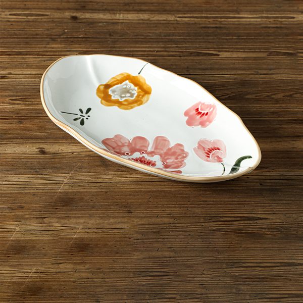 Ceramic Serving Platter Shaped Like a Fish, Measuring 12 Inches, Featuring Floral Designs. It'S a Large, Shallow Dish Suitable for Appetizers, Salads, Desserts, And Snacks, Crafted by Hand And Perfect As a Gift for Tableware Enthusiasts