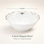 4u002F6pcs 6Inch Luxury European Golden Rim Inner Floral Pattern Soup Bowl Elegant White Porcelain Serving Bowl Premium European Classic Style Fine Dinnerware High End Deep Bowl for Soup Pasta Salad Wedding Banquet Tableware
