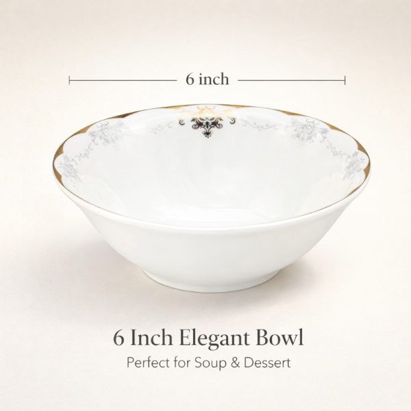 4u002F6pcs 6Inch Luxury European Golden Rim Inner Floral Pattern Soup Bowl Elegant White Porcelain Serving Bowl Premium European Classic Style Fine Dinnerware High End Deep Bowl for Soup Pasta Salad Wedding Banquet Tableware