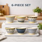 5 Inch Ceramic Bowls Set Of 6, Mixed Pattern Dessert Ice Cream Soup Cereal Snack Rice Chili Salsa Bowls, Microwave & Dishwasher Safe, Lead-Free Tableware