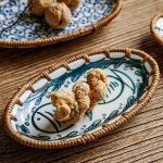 1 X 7.8-Inch Ceramic Woven Patchwork Desktop Storage Tray, Home Porcelain Tea Tray, Snack Plate, and Decorative Dish, Suitable for Hotel and Home Use