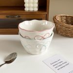 1pc Bow Ceramic Rice Bowl, Creative Design with Embossed Bow Ceramic Bowl, Light Meal Salad Bowl, Suitable for Daily Home Use, Restaurant Service Tableware, Living Room Fruit Bowl, Afternoon Tea Dessert Bowl, Gift for Present