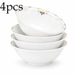 4u002F6pcs 6Inch Luxury European Golden Rim Inner Floral Pattern Soup Bowl Elegant White Porcelain Serving Bowl Premium European Classic Style Fine Dinnerware High End Deep Bowl for Soup Pasta Salad Wedding Banquet Tableware