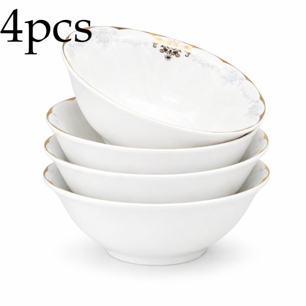 4u002F6pcs 6Inch Luxury European Golden Rim Inner Floral Pattern Soup Bowl Elegant White Porcelain Serving Bowl Premium European Classic Style Fine Dinnerware High End Deep Bowl for Soup Pasta Salad Wedding Banquet Tableware