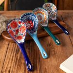 Bohemian Ceramic Spoon Set Home Large Size Kitchen Spoon for Soup, Large Ladle for Serving Soup, Noodle Soup Spoon, Ceramic Spoon, Miso Soup Spoon Dumpling, Microwave And Oven Safe