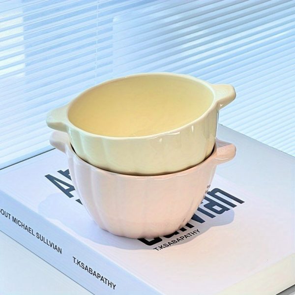 A Ceramic Double-Handled Bowl Shaped Like a Pumpkin, Suitable for Salads, Fruits, Soups, Cereals, Snacks, And Pasta. It'S a Novelty Ceramic Tableware Perfect for Halloween And Christmas, Safe for Ovens, Microwaves, And Dishwashers
