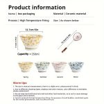 Set of 4 Japanese-Style Ceramic Bowls with Hand-Painted Floral Designs, Suitable for Rice, Salad, Soup, And Pasta. They Feature Underglaze Decoration, Are Kitchenware, Safe And Healthy, And Can Be Used in Ovens And Microwaves