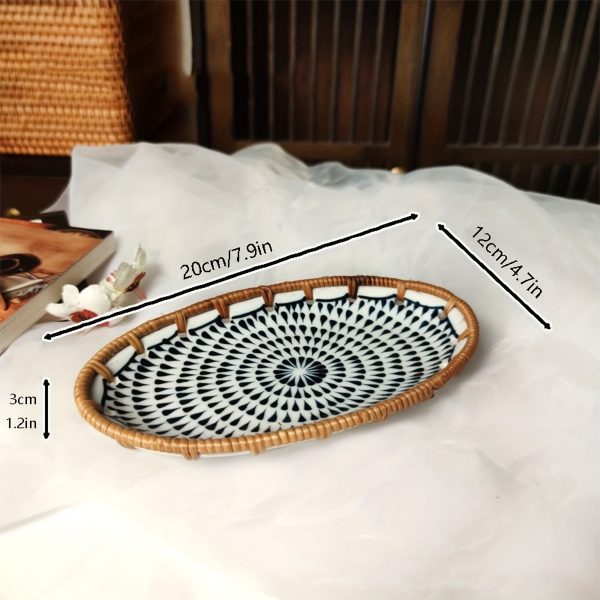 1 X 7.8-Inch Ceramic Woven Patchwork Desktop Storage Tray, Home Porcelain Tea Tray, Snack Plate, and Decorative Dish, Suitable for Hotel and Home Use