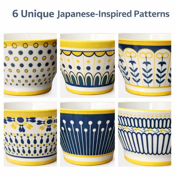 5 Inch Ceramic Bowls Set Of 6, Mixed Pattern Dessert Ice Cream Soup Cereal Snack Rice Chili Salsa Bowls, Microwave & Dishwasher Safe, Lead-Free Tableware