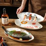Ceramic Serving Platter Shaped Like a Fish, Measuring 12 Inches, Featuring Floral Designs. It'S a Large, Shallow Dish Suitable for Appetizers, Salads, Desserts, And Snacks, Crafted by Hand And Perfect As a Gift for Tableware Enthusiasts