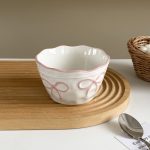 1pc Bow Ceramic Rice Bowl, Creative Design with Embossed Bow Ceramic Bowl, Light Meal Salad Bowl, Suitable for Daily Home Use, Restaurant Service Tableware, Living Room Fruit Bowl, Afternoon Tea Dessert Bowl, Gift for Present