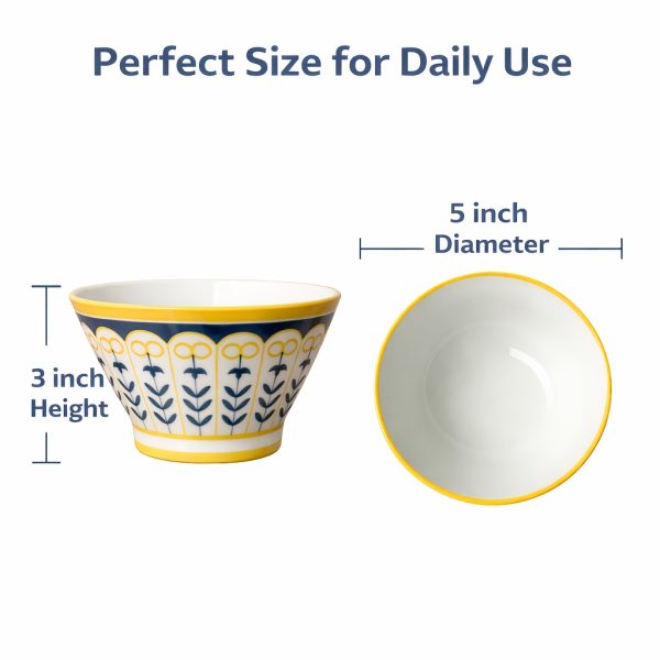 5 Inch Ceramic Bowls Set Of 6, Mixed Pattern Dessert Ice Cream Soup Cereal Snack Rice Chili Salsa Bowls, Microwave & Dishwasher Safe, Lead-Free Tableware