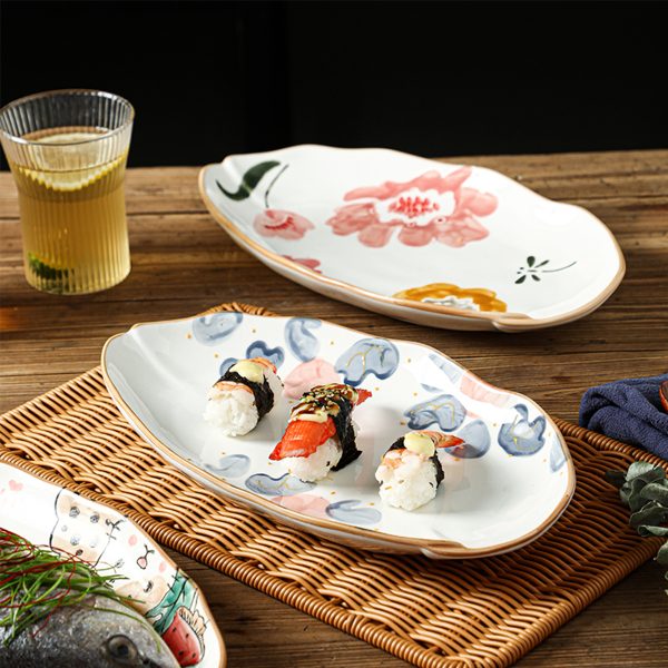 Ceramic Serving Platter Shaped Like a Fish, Measuring 12 Inches, Featuring Floral Designs. It'S a Large, Shallow Dish Suitable for Appetizers, Salads, Desserts, And Snacks, Crafted by Hand And Perfect As a Gift for Tableware Enthusiasts