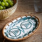 1 X 7.8-Inch Ceramic Woven Patchwork Desktop Storage Tray, Home Porcelain Tea Tray, Snack Plate, and Decorative Dish, Suitable for Hotel and Home Use