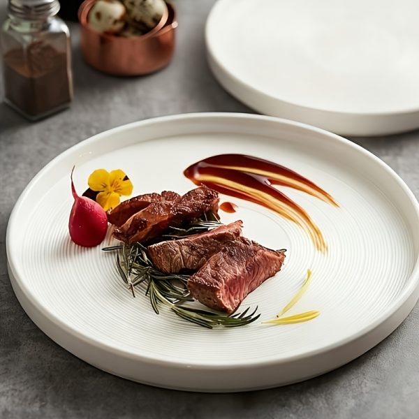 Elegant Japanese-Inspired Ceramic Dinner Plate - Oval, Nordic Luxury White Serving Tray for Steak & Western Cuisine