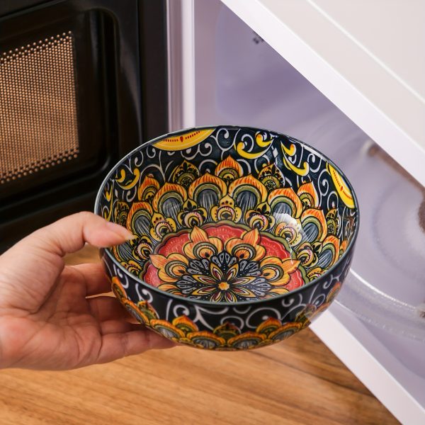 Cereal Bowls Set Of 6, Bohemian Soup Bowls, Colorful Ceramic Serving Bowls for Kitchen, Breakfast, Boho Decorative Bowls, Microwave Oven Safe Bowls for Salad, Pasta, Oatmeal, Kitchen Gadgets