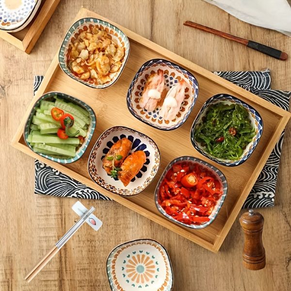 6pcs Bohemian Ceramic Bowl Set - Hand-painted Retro Underglaze Craft, Dishwasher and Microwave Safe - Suitable for Home Kitchen and Restaurant Use and