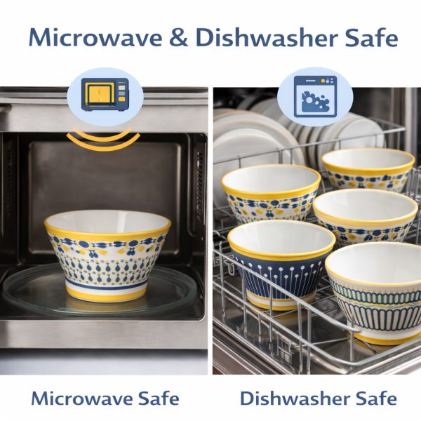 5 Inch Ceramic Bowls Set Of 6, Mixed Pattern Dessert Ice Cream Soup Cereal Snack Rice Chili Salsa Bowls, Microwave & Dishwasher Safe, Lead-Free Tableware