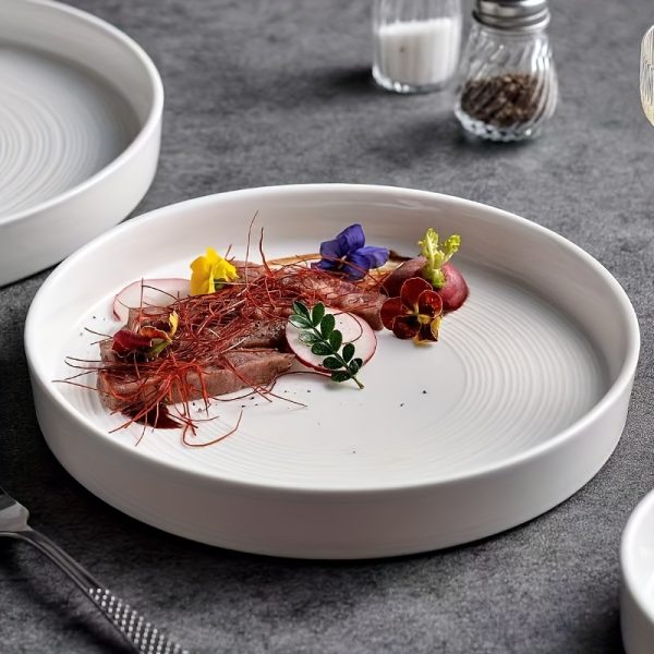 Elegant Japanese-Inspired Ceramic Dinner Plate - Oval, Nordic Luxury White Serving Tray for Steak & Western Cuisine