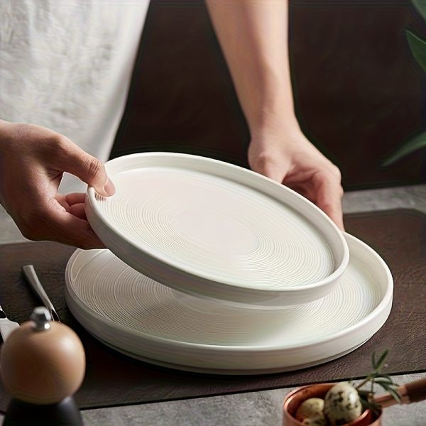 Elegant Japanese-Inspired Ceramic Dinner Plate - Oval, Nordic Luxury White Serving Tray for Steak & Western Cuisine