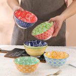 6pcs Colorful Kitchen Ceramic Serving Bowls - Cute Deep Bowl Set for Snacks, Desserts, Rice, Soup, Cereal, Ramen - Microwave and Dishwasher Safe - Ideal for Housewarming and Parties Gift -Christmas Halloween
