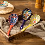 Bohemian Ceramic Spoon Set Home Large Size Kitchen Spoon for Soup, Large Ladle for Serving Soup, Noodle Soup Spoon, Ceramic Spoon, Miso Soup Spoon Dumpling, Microwave And Oven Safe