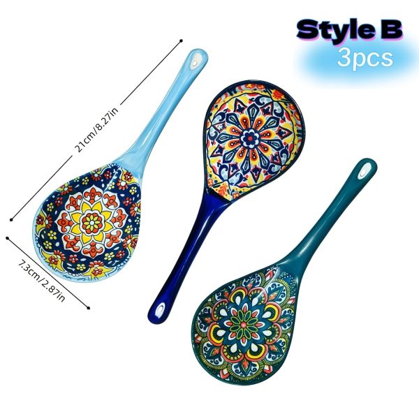Bohemian Ceramic Spoon Set Home Large Size Kitchen Spoon for Soup, Large Ladle for Serving Soup, Noodle Soup Spoon, Ceramic Spoon, Miso Soup Spoon Dumpling, Microwave And Oven Safe