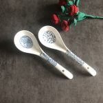 2pcs Ceramic Long-Handled Soup Spoons - Large Capacity, 9-Inch Japanese Blue and White Ceramic Soup Spoons, Suitable for Kitchen and Dining, Durable and Easy-to-Clean Tableware, Dishwasher Safe