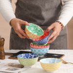 6pcs Colorful Kitchen Ceramic Serving Bowls - Cute Deep Bowl Set for Snacks, Desserts, Rice, Soup, Cereal, Ramen - Microwave and Dishwasher Safe - Ideal for Housewarming and Parties Gift -Christmas Halloween