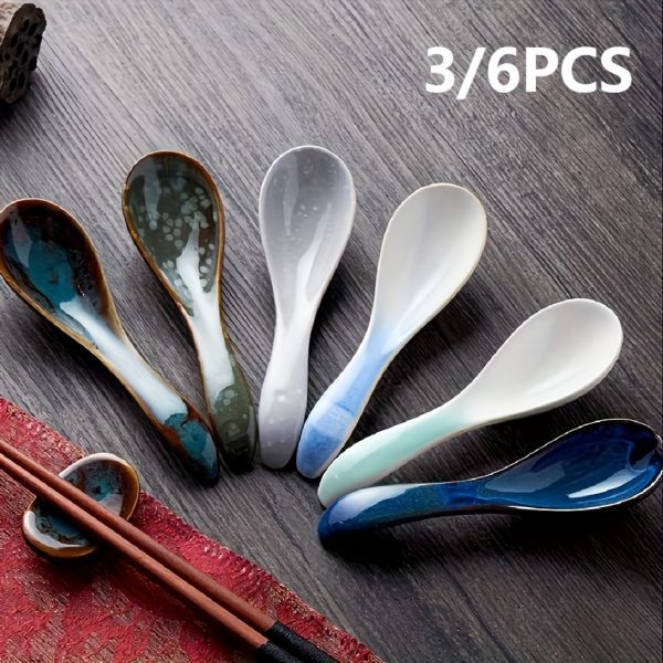 Japanese Hand-Painted Ceramic Spoons, Perfect for Stirring Coffee, Sipping Soup, Or Seasoning; Practical Kitchen Items That Are Both Useful And Aesthetically Pleasing