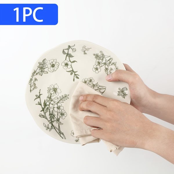 1pc (8-Inch Ceramic Shallow Plate) Artistic Plant Line Drawing Off-White Ceramic Dinner Plate, with a Size of 8.07inch Suitable for Home-Cooked Dishes, Salads, Pasta, Pizza, Steak, Chicken, Desserts