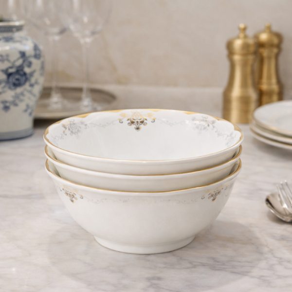 4u002F6pcs 6Inch Luxury European Golden Rim Inner Floral Pattern Soup Bowl Elegant White Porcelain Serving Bowl Premium European Classic Style Fine Dinnerware High End Deep Bowl for Soup Pasta Salad Wedding Banquet Tableware