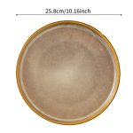 1pc of an 8u002F10 Inch Flat-Bottom Ceramic Plate, Fired in a Kiln And Colored Yellow, Ideal for Serving Dishes Like Desserts, Pasta, Steamed Fish, And Steaks. This Is a High-Quality, Long-Lasting Tableware Suitable for Restaurants