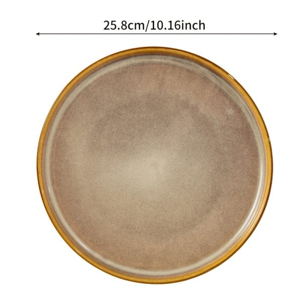 1pc of an 8u002F10 Inch Flat-Bottom Ceramic Plate, Fired in a Kiln And Colored Yellow, Ideal for Serving Dishes Like Desserts, Pasta, Steamed Fish, And Steaks. This Is a High-Quality, Long-Lasting Tableware Suitable for Restaurants