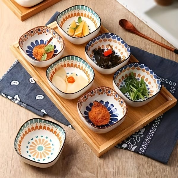 6pcs Bohemian Ceramic Bowl Set - Hand-painted Retro Underglaze Craft, Dishwasher and Microwave Safe - Suitable for Home Kitchen and Restaurant Use and