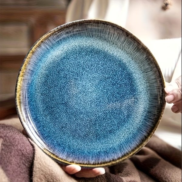 Ceramic plates with gradually changing glaze and tableware, irregular ceramic plates, European and American retro ceramic plates, main course plates, Western cuisine, steak, pasta plates