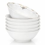 4u002F6pcs 6Inch Luxury European Golden Rim Inner Floral Pattern Soup Bowl Elegant White Porcelain Serving Bowl Premium European Classic Style Fine Dinnerware High End Deep Bowl for Soup Pasta Salad Wedding Banquet Tableware