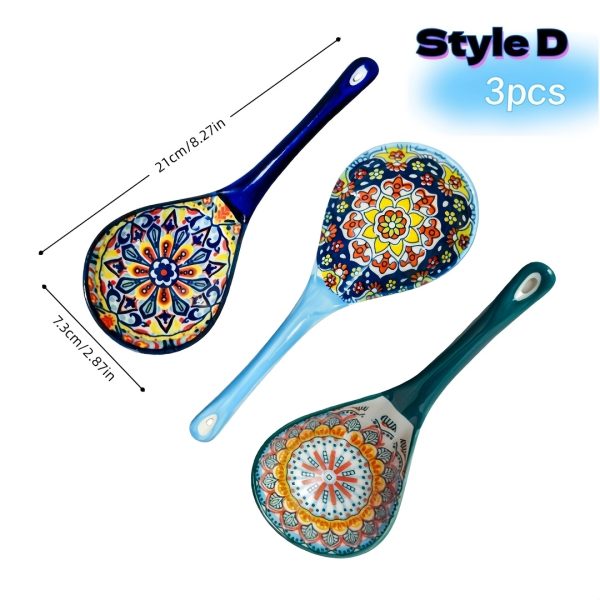 Bohemian Ceramic Spoon Set Home Large Size Kitchen Spoon for Soup, Large Ladle for Serving Soup, Noodle Soup Spoon, Ceramic Spoon, Miso Soup Spoon Dumpling, Microwave And Oven Safe