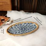 1 X 7.8-Inch Ceramic Woven Patchwork Desktop Storage Tray, Home Porcelain Tea Tray, Snack Plate, and Decorative Dish, Suitable for Hotel and Home Use