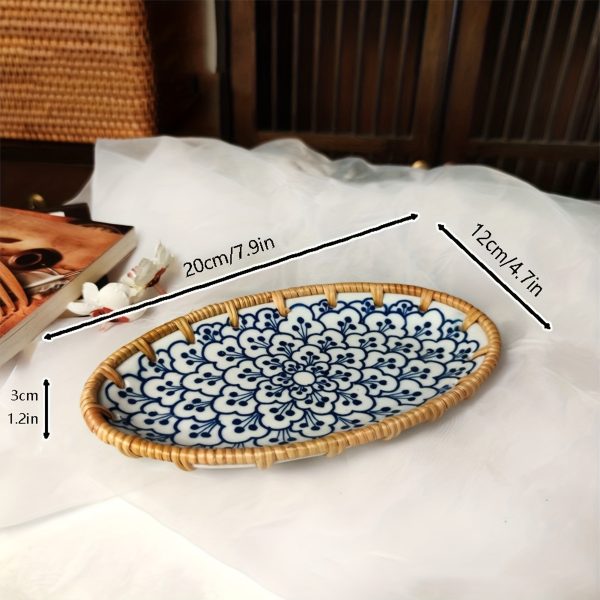 1 X 7.8-Inch Ceramic Woven Patchwork Desktop Storage Tray, Home Porcelain Tea Tray, Snack Plate, and Decorative Dish, Suitable for Hotel and Home Use
