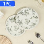 1pc (8-Inch Ceramic Shallow Plate) Artistic Plant Line Drawing Off-White Ceramic Dinner Plate, with a Size of 8.07inch Suitable for Home-Cooked Dishes, Salads, Pasta, Pizza, Steak, Chicken, Desserts
