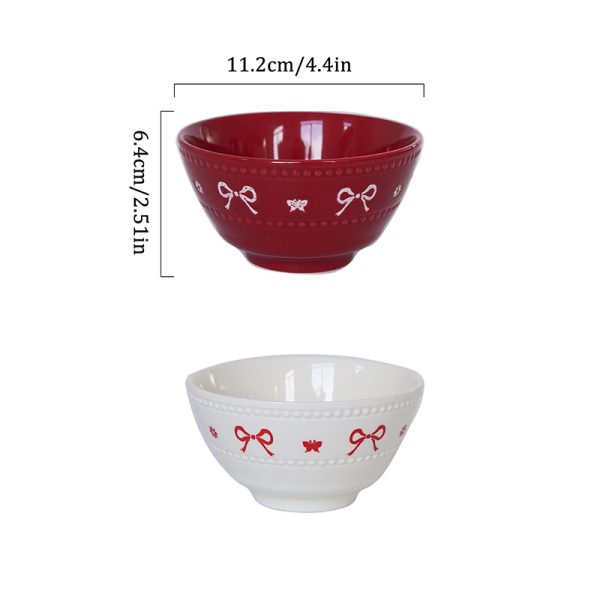 A Ceramic Bowl with Embossed Round Dots And a Bow Design, Perfect for Light Meals And Salads. This Exquisite Dessert Bowl Is Visually Appealing And Suitable for Everyday Use, Kitchen Utensils, Party Decorations, Afternoon Tea, And As a Gift