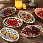 1 X 7.8-Inch Ceramic Woven Patchwork Desktop Storage Tray, Home Porcelain Tea Tray, Snack Plate, and Decorative Dish, Suitable for Hotel and Home Use
