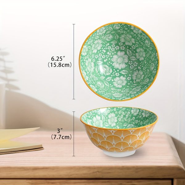 6pcs Colorful Kitchen Ceramic Serving Bowls - Cute Deep Bowl Set for Snacks, Desserts, Rice, Soup, Cereal, Ramen - Microwave and Dishwasher Safe - Ideal for Housewarming and Parties Gift -Christmas Halloween