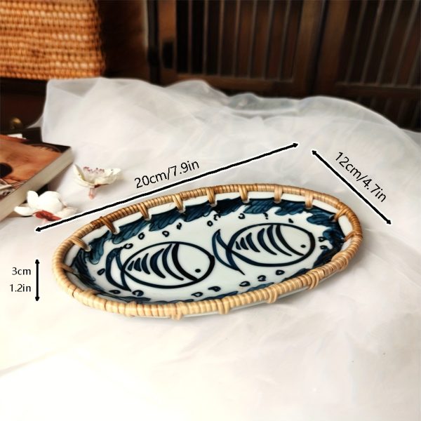 1 X 7.8-Inch Ceramic Woven Patchwork Desktop Storage Tray, Home Porcelain Tea Tray, Snack Plate, and Decorative Dish, Suitable for Hotel and Home Use