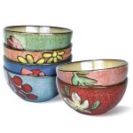 Set of 6 Floral Design Ceramic Bowls, 6 Inches, 28Oz, Suitable for Cereal, Salad, Soup, Dessert, Or Snacks; Safe for Microwave And Dishwasher