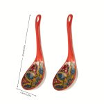 2pcs Bohemian Ceramic Spoon Set, Large Home-Size Soup Spoon, Ramen Spoon, Miso Spoon, Dumpling Spoon, Microwave Safe, Oven Safe, Ceramic Spoon, Ceramic Spoon Set, Soup Spoon, Soup Spoon Set
